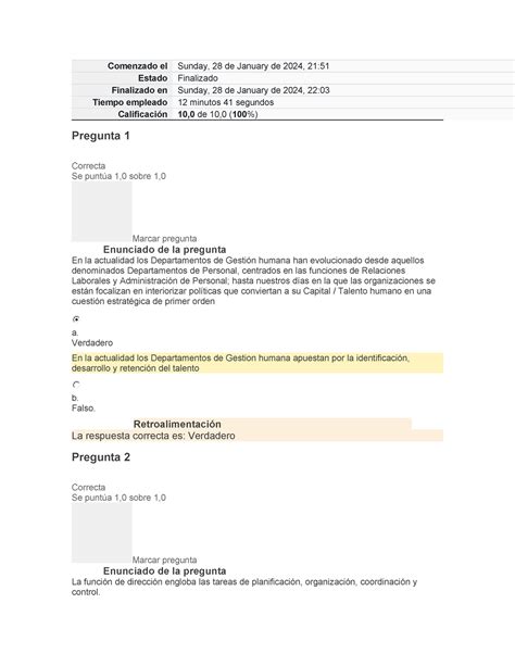 Examen C Estrategia De Recursos Humanos Comenzado El Sunday De