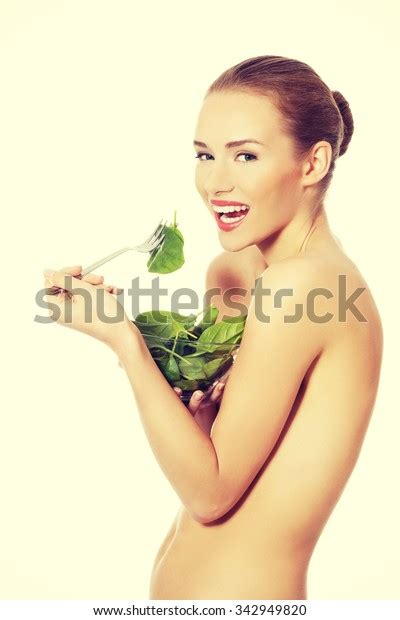 Side View Nude Woman Eating Lettuce Stock Photo Shutterstock