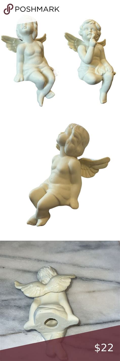 Cherub Angels Shelf Sitters Set Of 2 Cream Sparkling Wings Cherub