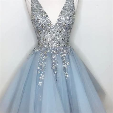 V Neck Light Sky Blue Homecoming Dress With Sequins On Luulla