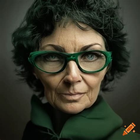 Portrait Of A Stylish Woman With Short Wavy Black Hair And Glasses On