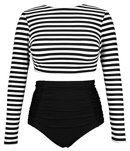 Cocoship Black And White Striped Womens Multi Purpose Long Sleeve Swim