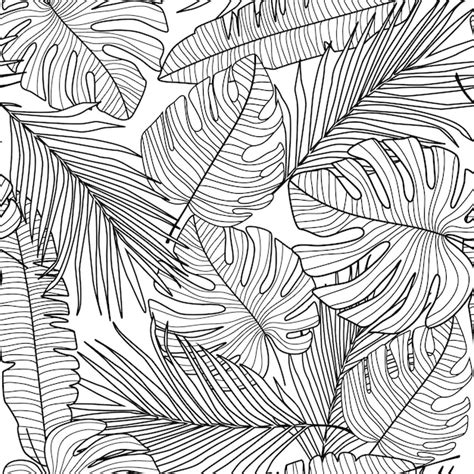 Premium Vector Monstera Line Leaves Seamless Pattern On White Background