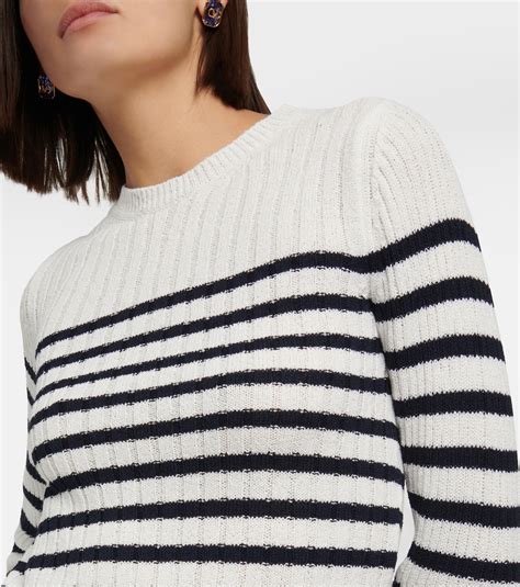 Striped Ribbed Knit Sweater In White Valentino Mytheresa