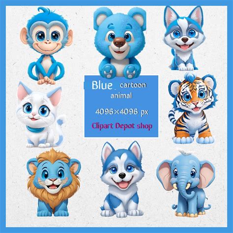 Blue Cute Animal Clipart 8 Digital Png Citrus Graphics for - Etsy