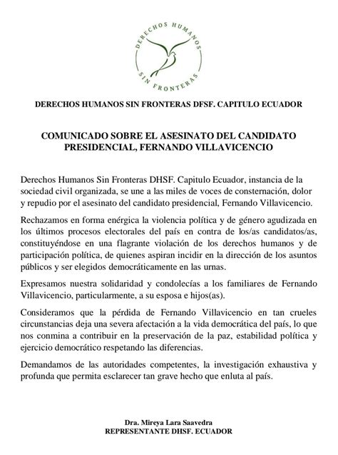 Comunicado Sobre El Asesinato Del Candidato Presidencial Fernando