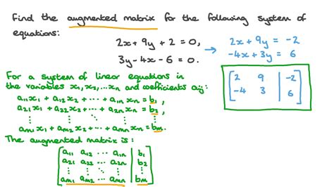 Question Video Find The Augmented Matrix For A System Of Equations Nagwa