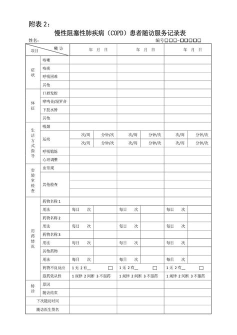 慢性阻塞性肺疾病copd患者随访服务记录表双面word文档在线阅读与下载免费文档