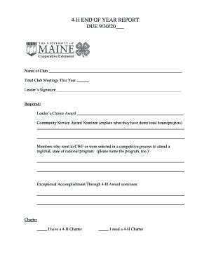 Fillable Online Extension Umaine 4 H End Of Year Form Extension