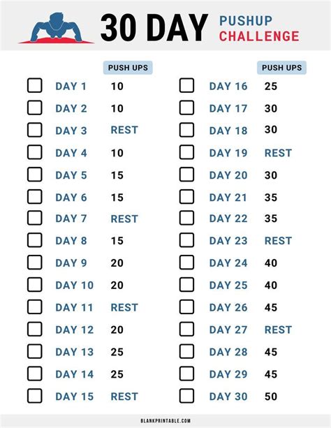 30 Day Pushup Challenge Printable 30 Day Pushup Challenge Push Up Challenge Challenges