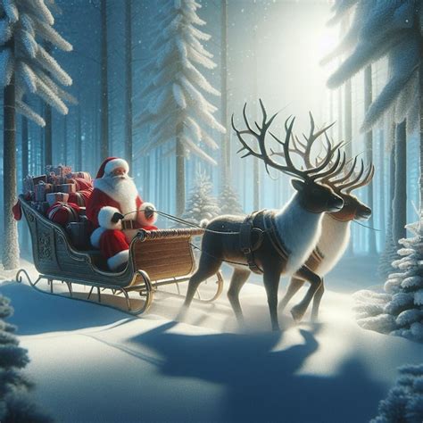 Premium AI Image Santa Claus Riding Sleigh Pulled By Reindeer Santa