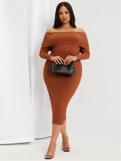 Shein Plus Foldover Off Shoulder Bodycon Dress Shein Usa