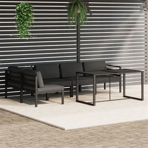 6 Tlg Garten Lounge Set Mit Kissen Aluminium Anthrazit Weddig