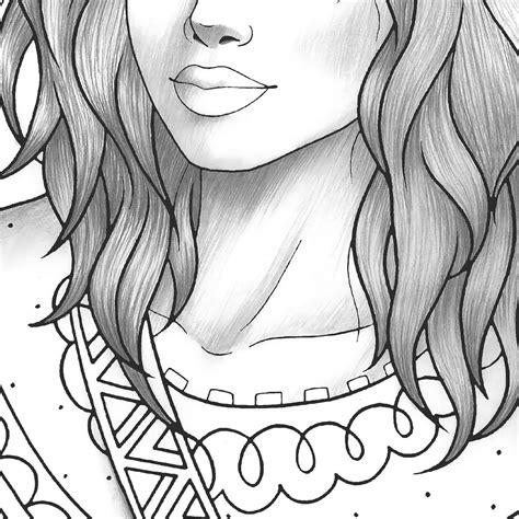 Printable Coloring Page Girl Portrait And Clothes Colouring Etsy México