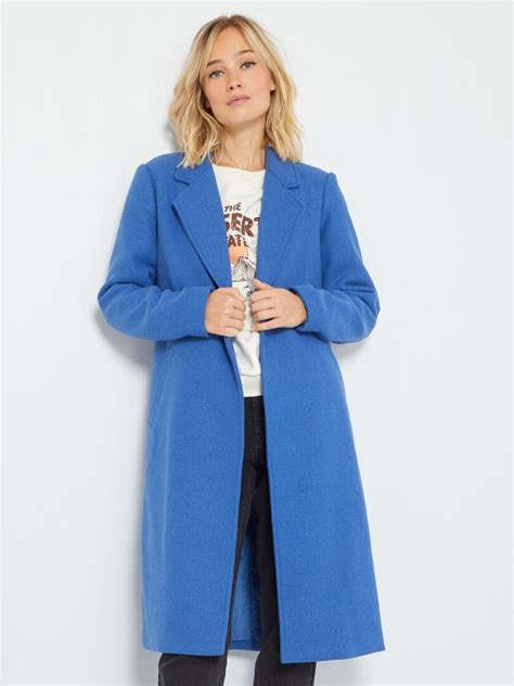 Manteau Long Color En Laine Bleu Kiabi