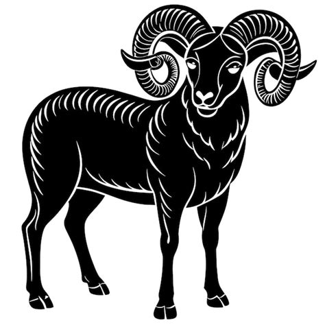 Premium Vector A Black And White Drawing Of A Ram With Horns