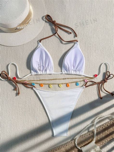 SHEIN Swim Conjunto de Maiô Bikini Decorado Conchas Coloridas em