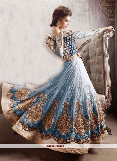 Turquoise Shaded Zari Work Net Anarkali Suit Anarkali Suit Indian