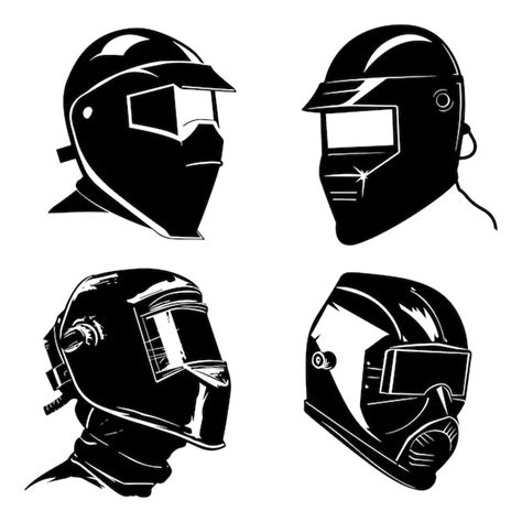 Black Silhouette Of A Welders Mask Set Premium Ai Generated Vector