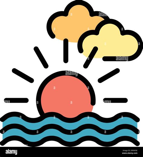 Beach Sunset Icon Outline Vector Extreme Surfing Kite Wind Color Flat