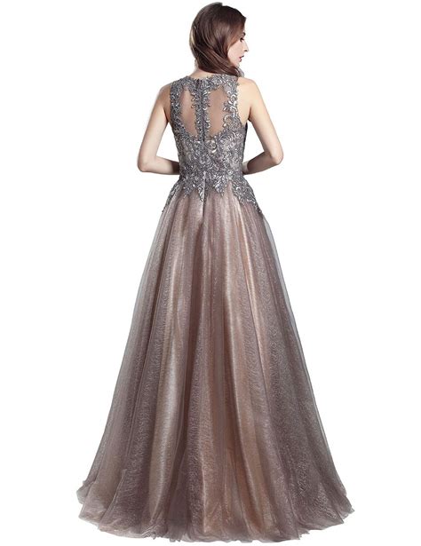 Belle House Long Prom Dresses 2021 For Women Sheer Neck Tulle A Line