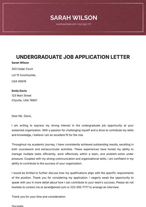 Free Undergraduate Job Application Letter Template Edit Online