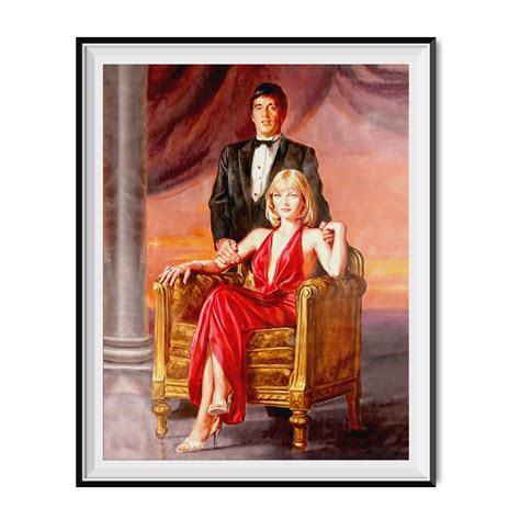 Tony Montana And Elvira Hancock Portrait Painting Poster Scarface Movie