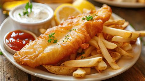 Fish And Chips Fried Fish Fillet With Potatoes Chips Background