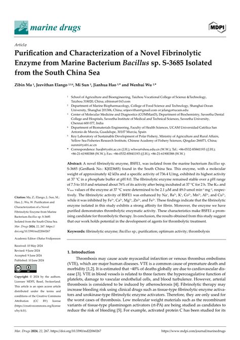 Pdf Purification And Characterization Of A Novel Fibrinolytic Enzyme