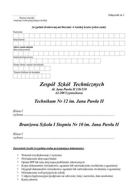 Zalacznik Nr Wzor Teczki Zesp Szk Technicznych W Cz Stochowie