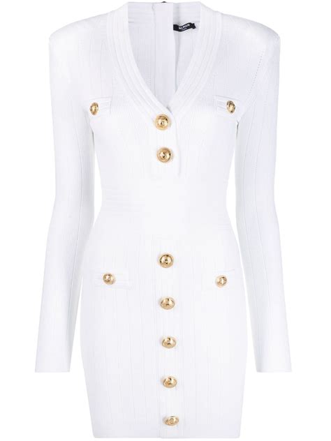 Balmain Button Embellished Ribbed Knit Minidress Farfetch