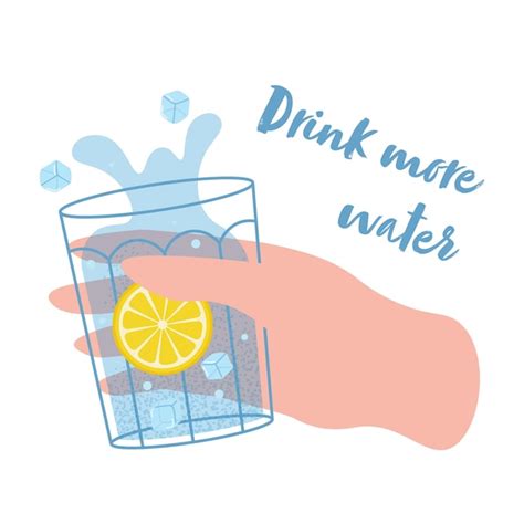 Premium Vector Hand Holds A Glass With Water Ice And Lemon Drink