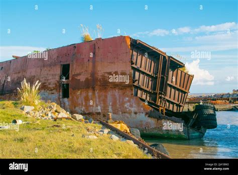 Abandoned ship at the dock of a shipyard in Montevideo, Uruguay Stock ...
