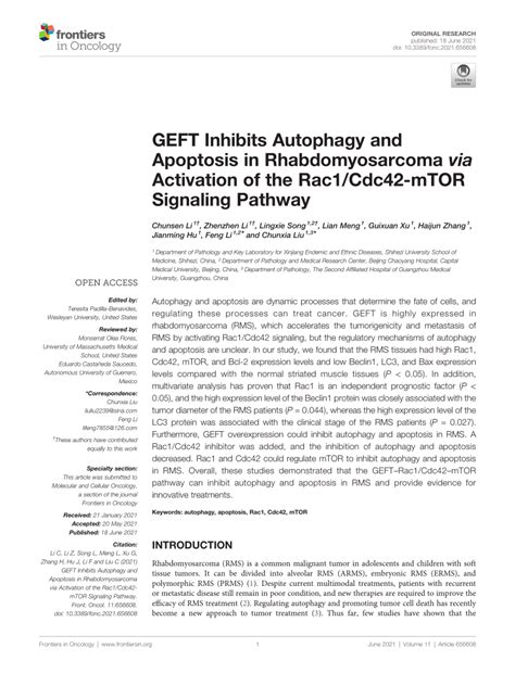 Pdf Geft Inhibits Autophagy And Apoptosis In Rhabdomyosarcoma Via