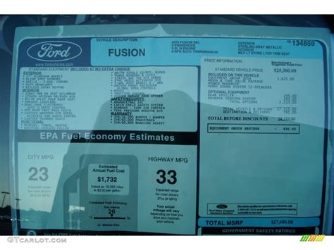 2012 Ford Fusion Sel Window Sticker Photo 52623647