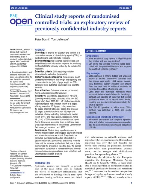 PDF Clinical Study Reports Of Randomised Controlled Trials An