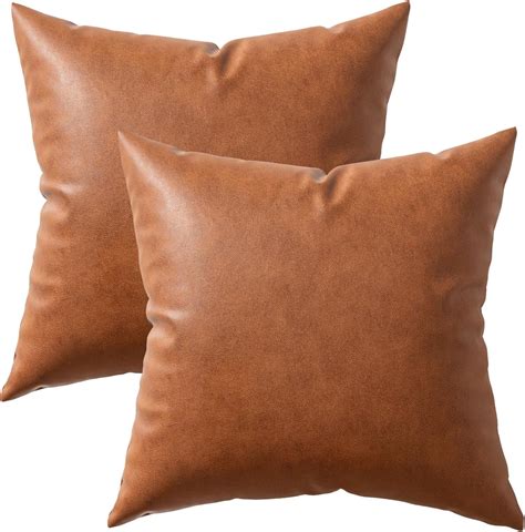 Miulee Set Of 2 Decorative Faux Leather Throw Pillow Covers Brown 18x18 Inch Modern