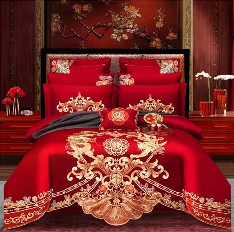 100 Cotton Chinese Royal Wedding Red Bedding Set Luxury 4 6pc Golden