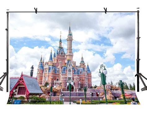 ABPHOTO Polyester 7x5ft Fairytale Castle Backdrop Blue Sky White Clouds