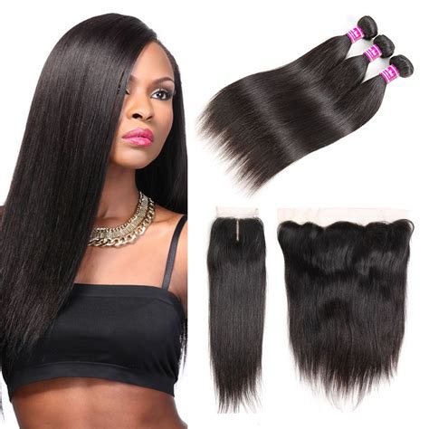 Brazilian Virgin Hair Straight Human Hair Bundles With Lace Closure