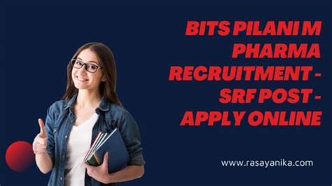 Bits Pilani M Pharma Recruitment Srf Post Apply Online