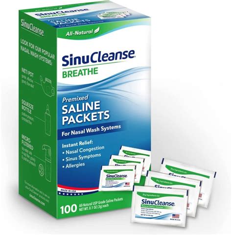 All-Natural SinuCleanse Breathe Premixed Saline Packets For Nasal Wash