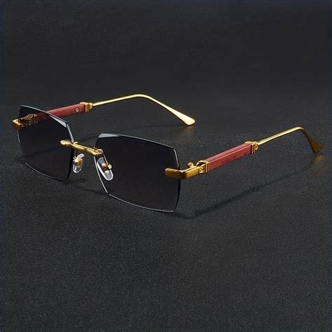 Rhinestone Decor Rimless Fashion Sunglasses For Women Men Temu