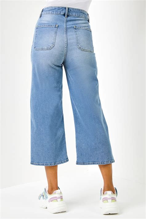 Blue Denim Stretch Wide Leg Culottes Roman Uk