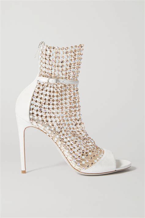 Rene Caovilla Galaxia Crystal Embellished Mesh And Metallic Leather