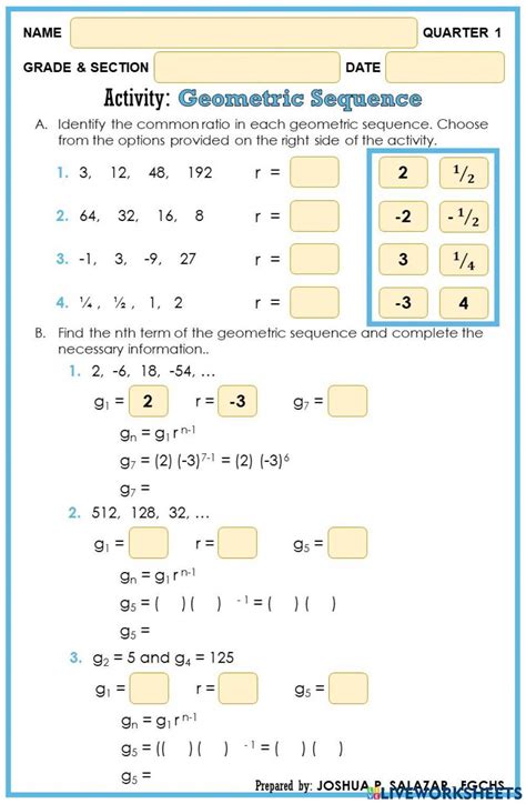 Geometric Sequences Worksheet Pdf Printable Algebra Worksheet