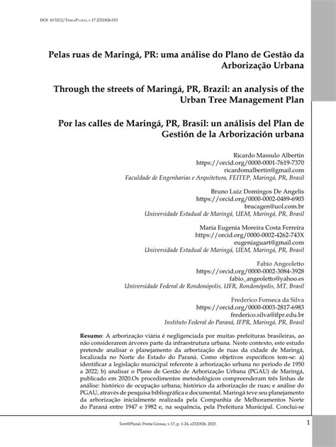 Pdf Pelas Ruas De Maringá Pr Uma Análise Do Plano De Gestão Da