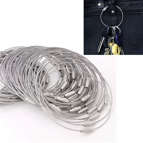 Wholesale 50pcslot Screw Locking Stainless Steel Wire Keychain Cable