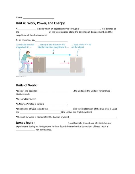 Work Power Energy Notes Fill In Name Unit 4 Work Power And