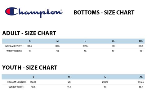 Champion Bottoms Sizing Chart Amerasport